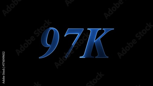 neon blue glowing 97 k word 97k Followers Celebration text animation.on a black background