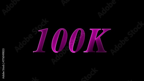 neon red glowing 100 k word 100k Followers Celebration text animation.on a black background