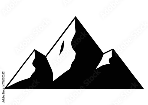 Black silhouette of a mountain range on white background for nature and adventure concept
