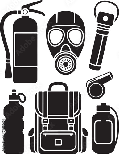 Essential survival gear icons for preparedness and adventure