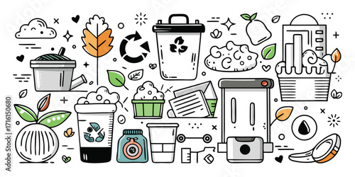 Collection of eco-friendly sustainable lifestyle icons and elements for green living concepts