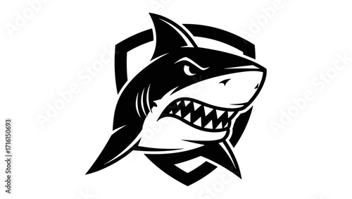 Shark Mascot Logo Emblem Illustration A Powerful Graphic for Sports Teams or Businesses