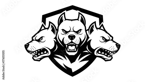 Cerberus Three-Headed Dog Mascot Logo Emblem Illustration Powerful Mythological Guardian Design Concept