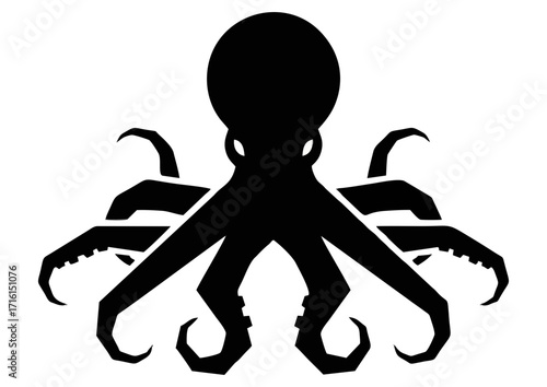 Stylized octopus silhouette in dark blue, representing marine life and intelligence

