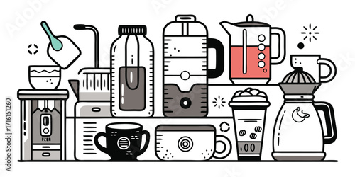 Diverse coffee and beverage preparation devices and drinkware collection