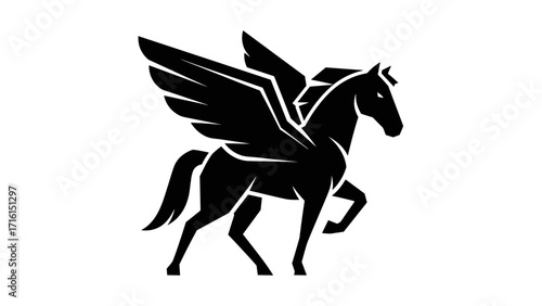 Pegasus Mascot Logo Emblem Illustration of a Winged Horse in Black and White
