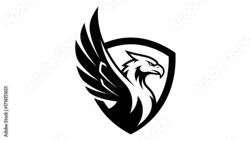 Gryphon Mascot Logo Emblem Illustration in Black and White Style