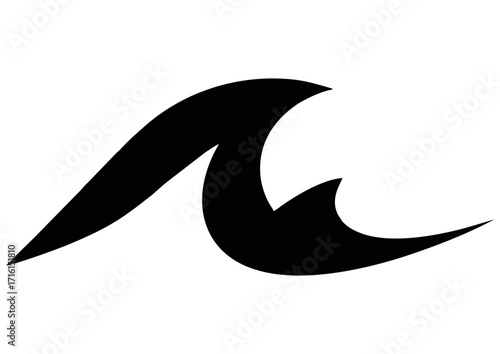 Black wave silhouette icon symbolizing ocean and surfing activities on a plain background