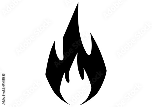 Black silhouette of a flame on white background for fire and energy concept