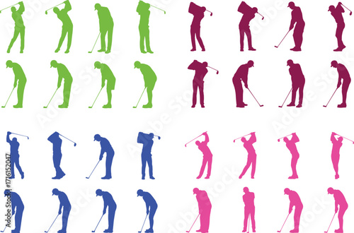 set of golf silhouettes vector