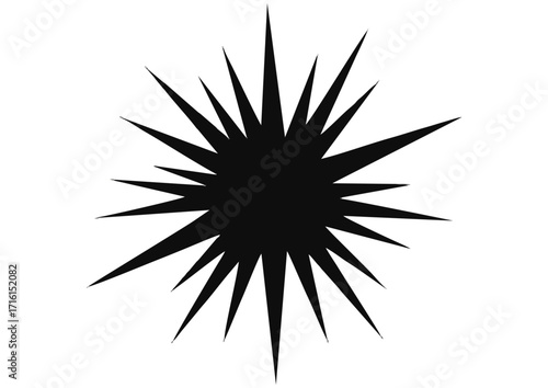 Black starburst silhouette icon symbolizing energy and brightness on a plain background
