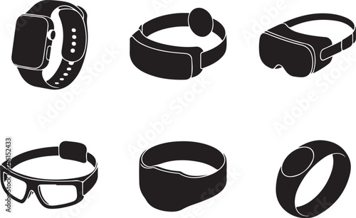 Wearable tech icons: smart watch, VR, fitness trackers