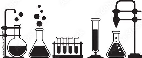 Scientific experiment equipment, chemistry lab glassware bubbling