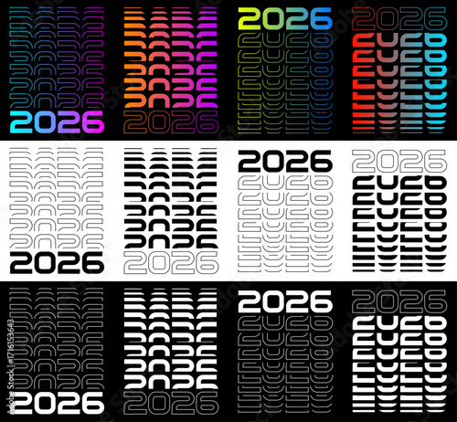 2026 Text Design. Vector 2026 Typography Illustration Design Element for New Year 2026 Social Media Post, Greeting Card, Banner, Poster, Retro Text Effect, vintage style of eighties, cyberpunk style