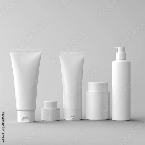 Wallpaper Mural Minimalistic presentation of various cosmetic containers against neutral backdrop Torontodigital.ca