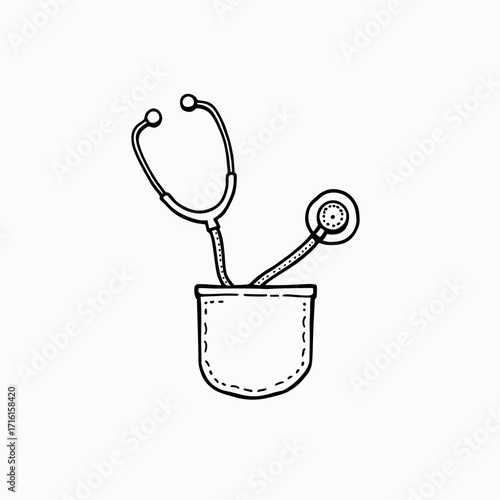 Stethoscope resting in a medical lab coat pocket illustration  