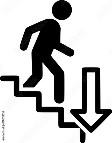 Descending stairs with downward arrow outline icon vector
