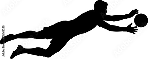 Goalkeeper diving sideways to save ball silhouette, arms outstretched