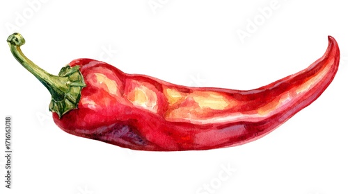 A watercolor illustration of chili peppers in various colors isolated on white background