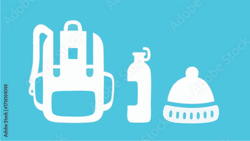 simple and minimalist illustrations of Scandinavian-inspired travel kit. Carry-on case. Bag. Travel bag. Travel.
