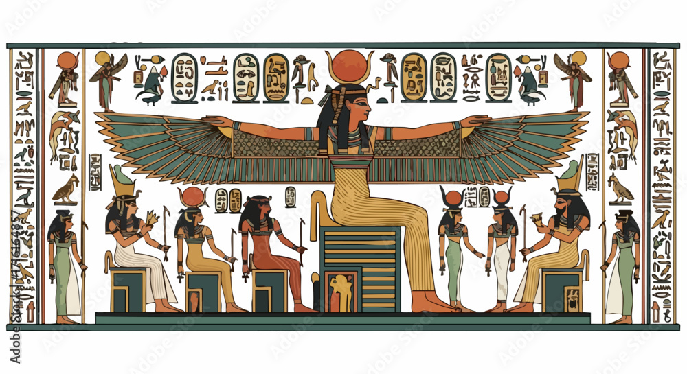 Εκτύπωση καμβά Ancient Egyptian artwork depicting goddess Isis with hieroglyphs and figures, vi