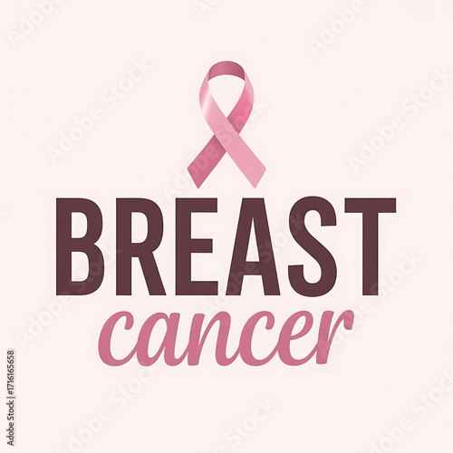 Breast cancer awareness month symbol pink ribbon and text illustration