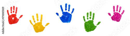 Wallpaper Mural Vibrant, multicolored handprints arranged playfully and isolated on a transparent background (PNG); perfect for school projects, children’s activities, and creative educational designs Torontodigital.ca