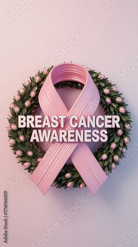 Pink ribbon and wreath for Breast Cancer Awareness campaign illustration