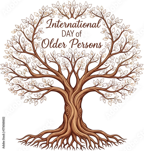 Vector art of tree illustration with text International Day of Older Persons