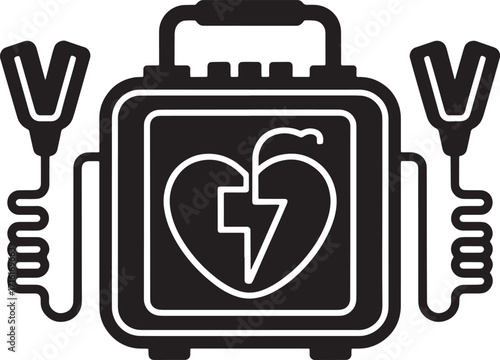 Automated External Defibrillator AED Icon Medical Emergency Device Healthcare Equipment Symbol Black and White