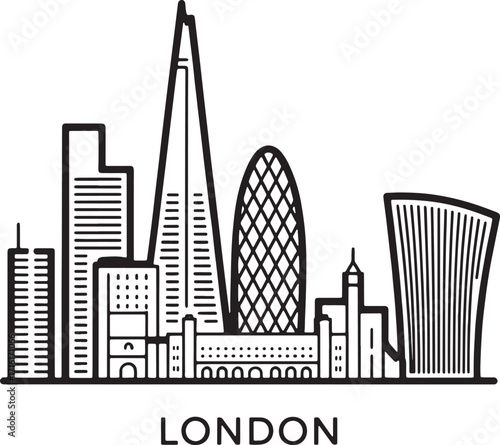 Detailed London Skyline Silhouette Vector Illustration of Cityscape with Famous Buildings and Landmarks