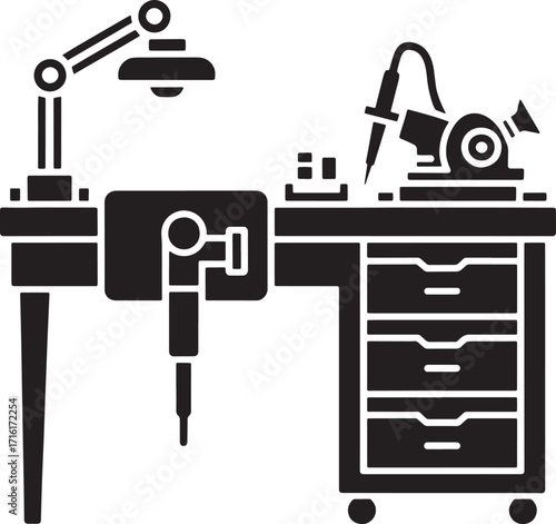 Detailed Jeweler's Workbench Vector Illustration for Crafting and Repairing Jewelry with Precision