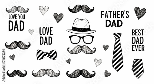 Celebrate Dad with stylish mustaches, ties, hats, and heartfelt 'Love You Dad' messages