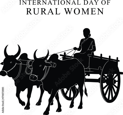 Vector art of rural woman riding bullock cart illustration for International Day of Rural Women