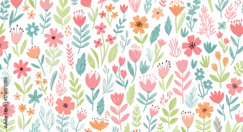 Whimsical hand-drawn floral pattern brings cheerful spring vibes to any project.