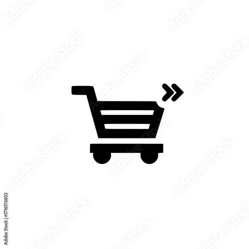 Vector of shopping cart with right arrow icon for ecommerce flow user journey or checkout step
