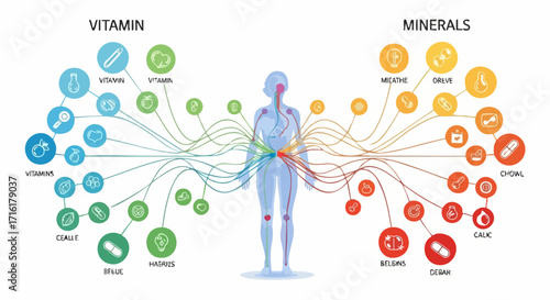 Discover essential vitamins and minerals impacting human health and wellness through this informative infographic