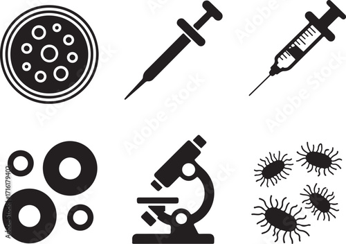Microbiology icons research science health medical vaccine