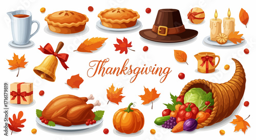 Thanksgiving feast with roasted turkey, pumpkin pie, and autumn harvest bounty for celebration