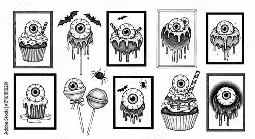 Spooky Halloween treats with creepy eyeballs on cupcakes and lollipops, perfect for festive decor