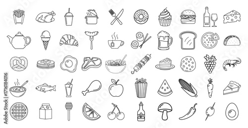 Food and Drink Doodle Icons Collection Vector