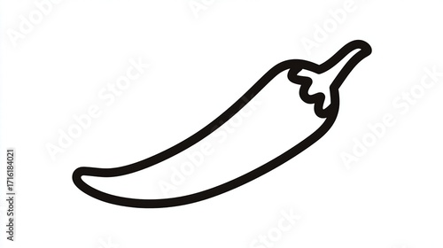 Wallpaper Mural Simple line drawing of a single chili pepper, slightly curved, with a pointed tip and a textured calyx at the stem.  The style is minimalist and clean Torontodigital.ca