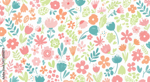 Charming pastel floral pattern illustration for spring designs and crafts brings a fresh, joyful feel