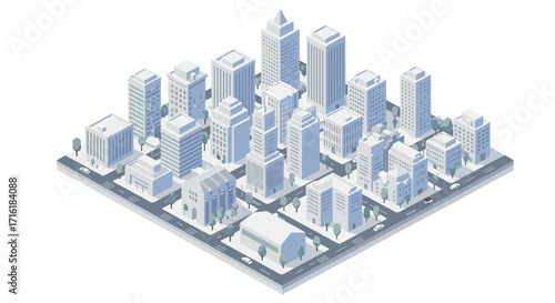 Modern urban cityscape with skyscrapers in isometric design