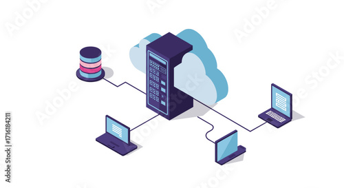 Isometric cloud computing network with devices connected to central server