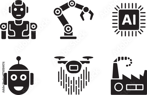 Robots AI drones and factory automation icons