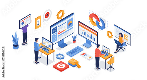 Collaborative isometric workspace with data-driven analytics and teamwork concepts
