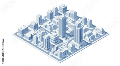Isometric urban cityscape with modern skyscrapers and buildings