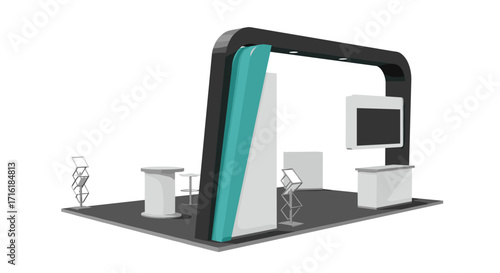 Modern exhibition booth design with sleek structure and contemporary elements for trade show displays