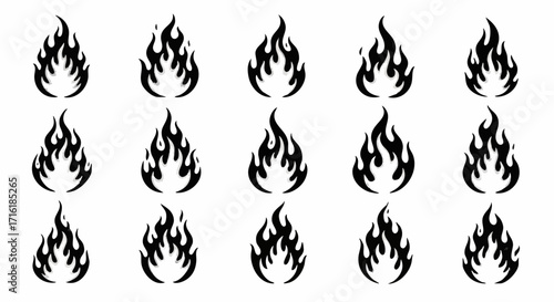 Dynamic flame icons ignite designs with fiery energy, perfect for bold graphics and energetic branding